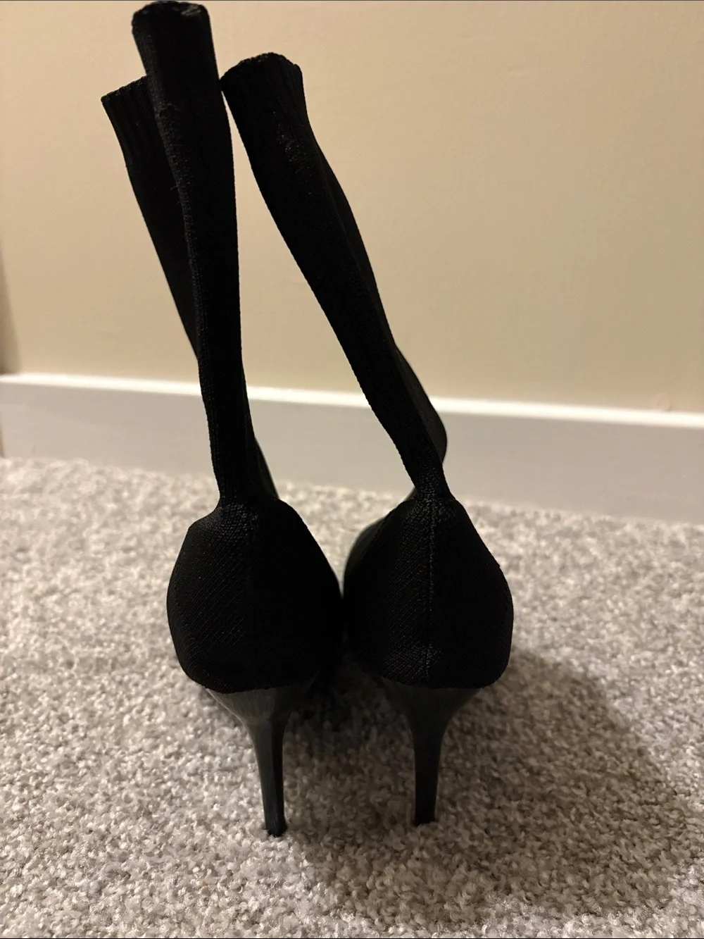 Black Stretch Knit Heeled Sock Boots - Women